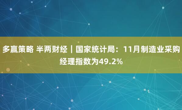 多赢策略 半两财经｜国家统计局：11月制造业采购经理指数为49.2%